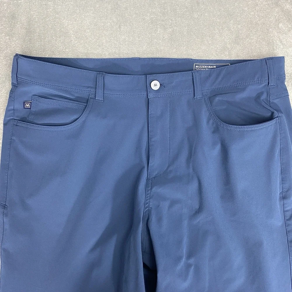 Mizzen+Main Helmsman Pants Mens Size 38x34‎ Blue Slim Performance Stretch Chino